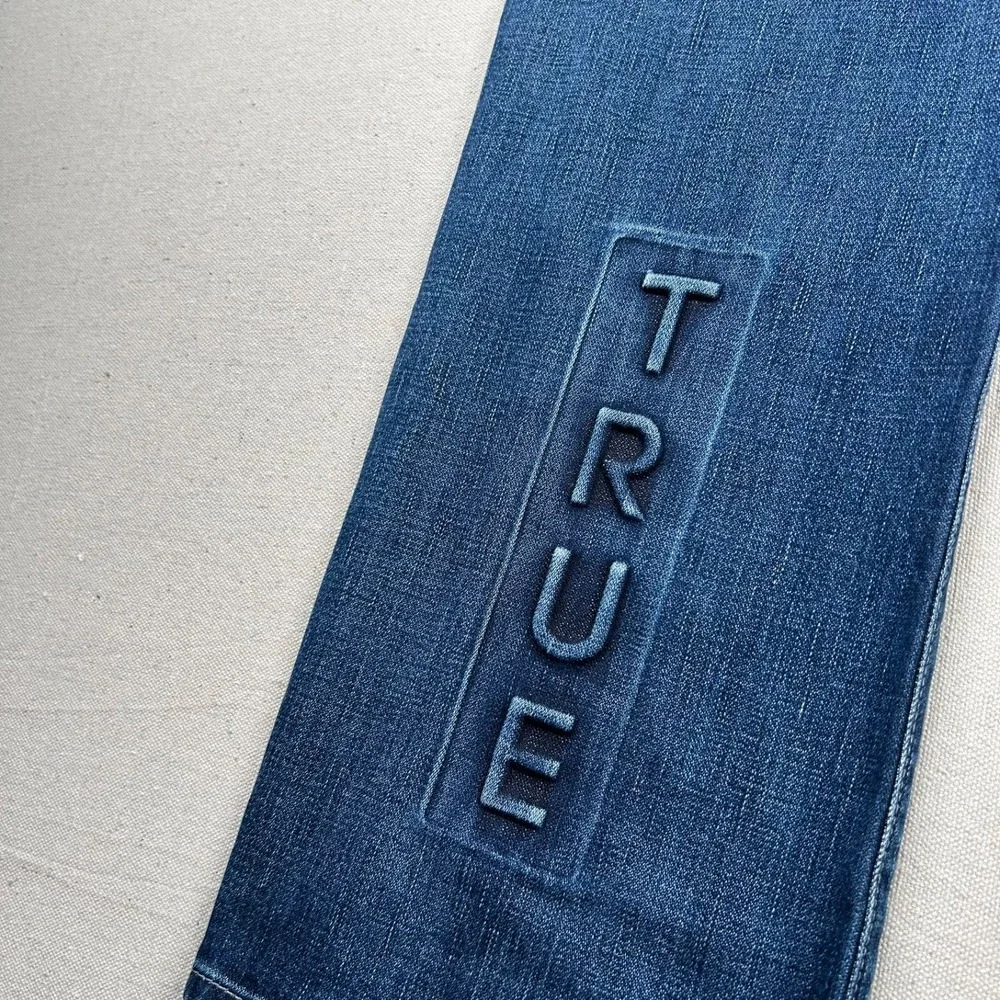 True Religion Ricky Jeans Mens 38 (fits 39x34) Relaxed Straight Flaps Embossed